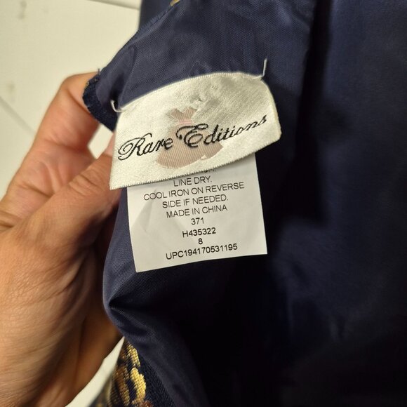 Navy & Gold Floral High-Low Dress With Beaded Waist & Cold Shoulder Straps - Picture 8 of 8